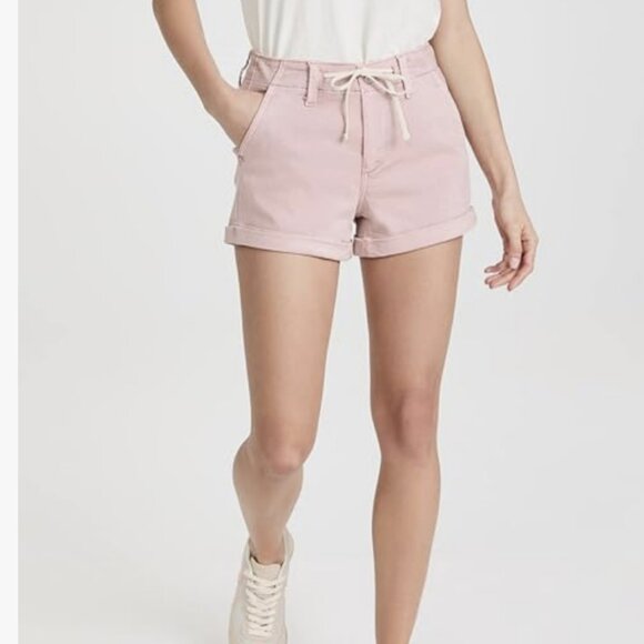 PAIGE “Harper” Rose Blush Denim Shorts – Size 25 | Soft Pink, Drawstring, Tiered - Picture 3 of 10